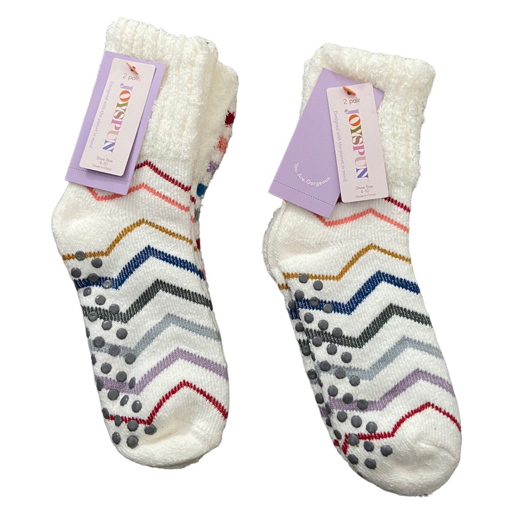 Joyspun - Women's Zigzag Slipper Socks, 2 of 2-Pack, (4 pairs) Shoe Size 4-10